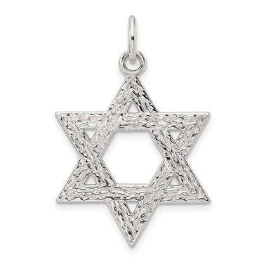 Image of Sterling Silver Polished Textured Solid Star of David Pendant