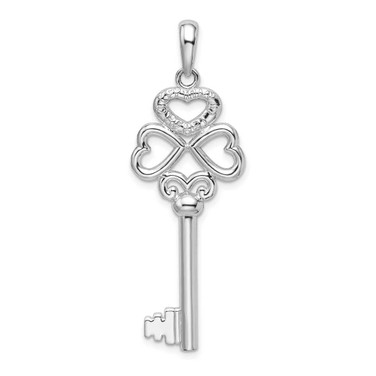 Image of Sterling Silver Polish 3D KEY TO MY HEART Heart Top Key Pendant Image of Sterling Silver Polish 3D KEY TO MY HEART Heart Top Key Pendant