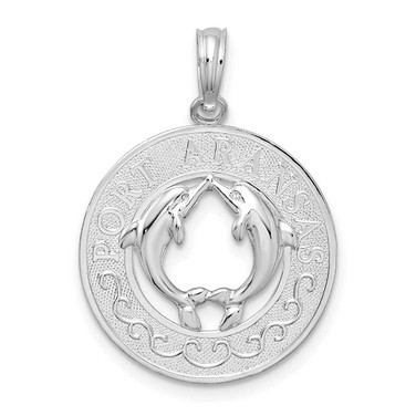 Image of Sterling Silver Polished Port Aransas Circle w/Dolphins Pendant