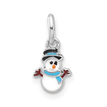 Image of Sterling Silver Rhodium-plated Childrens Enamel Snowman Pendant