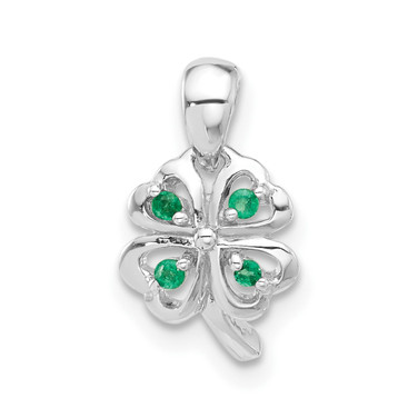 Sterling Silver Rhodium-plated Emerald Four Leaf Clover Pendant