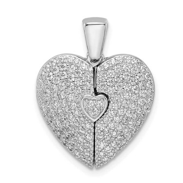 Image of Sterling Silver Polished Rhodium-plated CZ Opening Heart Pendant