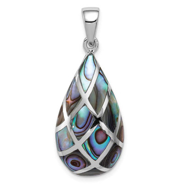 Image of Sterling Silver Rhodium-plated Polished Teardrop Abalone Pendant