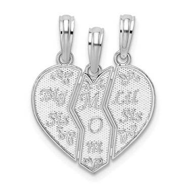 Image of Sterling Silver Textured Big Sis/Mom/Lil Sis Break Apart Pendant