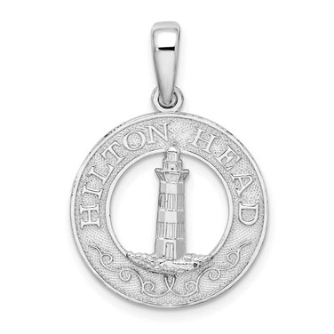 Image of Sterling Silver Textured Hilton Head Circle w/Lighthouse Pendant