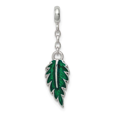 Image of Sterling Silver Green Enameled Leaf 1/2in Dangle Enhancer Pendant