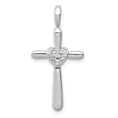 Image of Sterling Silver Rhodium-plated & Diamond Cross with Heart Pendant