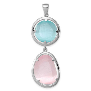 Image of Sterling Silver Rhodium-plated Pink/Blue Created Cats Eye Pendant