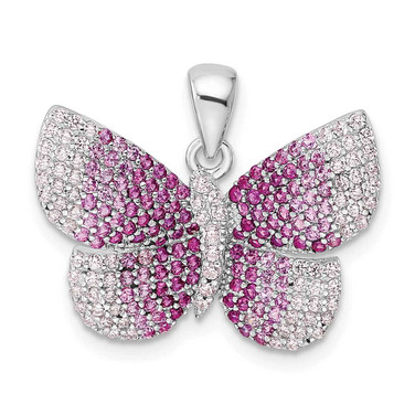 Image of Sterling Silver Rhodium-plated Polished Pink CZ Butterfly Pendant