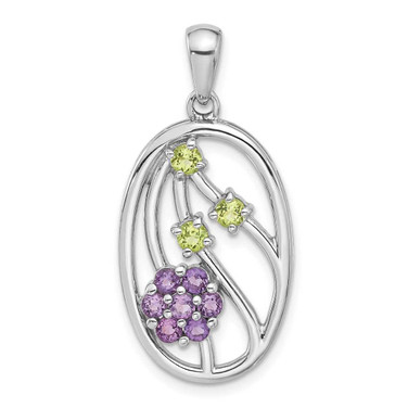 Image of Sterling Silver Rhodium-plated Amethyst and Peridot Flower Pendant