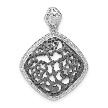 Image of Sterling Silver w/ Black Rhodium Textured CZ Floral Square Pendant Image of Sterling Silver w/ Black Rhodium Textured CZ Floral Square Pendant