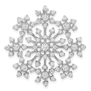 Sterling Silver Rhodium-plated CZ Starburst Snowflake Slide Pendant