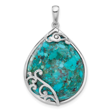 Image of Sterling Silver Rhodium-plated Simulated Turquoise Teardrop Pendant
