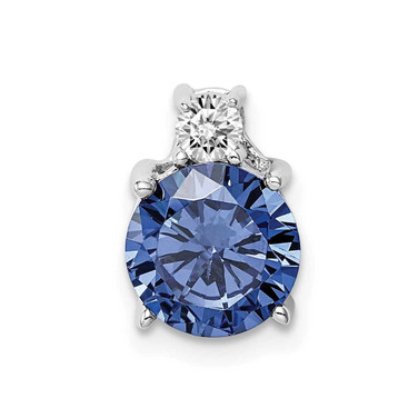 Image of Sterling Silver Rhodium-plated Blue and White CZ Chain Slide Pendant