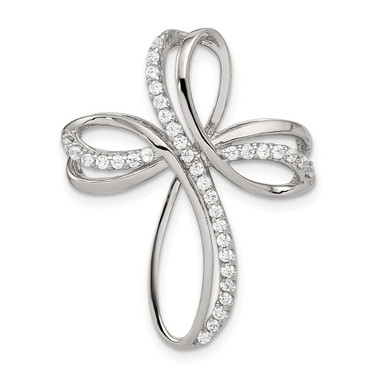 Image of Sterling Silver Rhodium-plated Polished CZ Cross Chain Slide Pendant