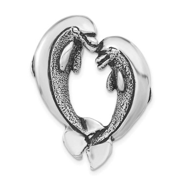 Image of Sterling Silver Polished & Antiqued Dolphin Heart Chain Slide Pendant