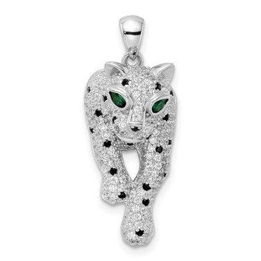 Image of Sterling Silver Black/White Rhodium-plated Polished CZ Cheetah Pendant