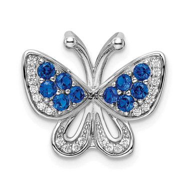 Image of Sterling Silver Rhodium-plated Blue & White CZ Butterfly Slide Pendant