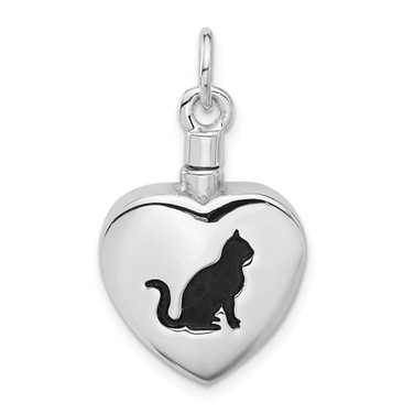 Image of Sterling Silver Rhodium-plated Enamel Heart with Cat Ash Holder Pendant