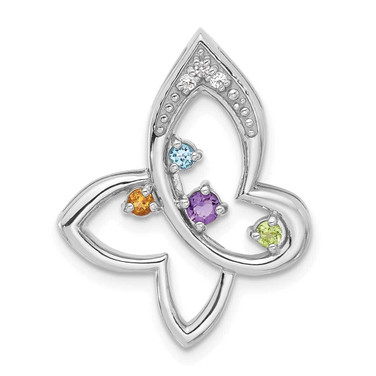Image of Sterling Silver Rhodium-plated Rainbow Multi-Gemstone Butterfly Pendant