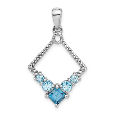 Sterling Silver Rhodium-plated London and Light Swiss Blue Topaz Pendant