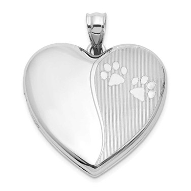 Image of Sterling Silver Rhodium-plated Polished Paw Print 24mm Heart Locket Pendant