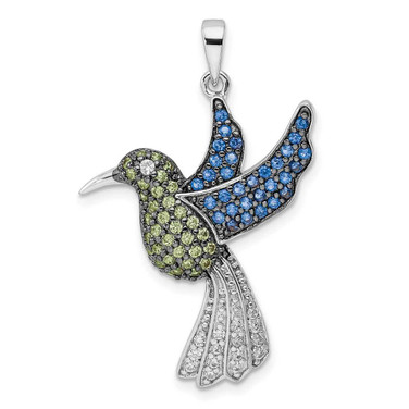 Image of Sterling Silver Black/White Rhodium-plated Multicolor CZ Hummingbird Pendant