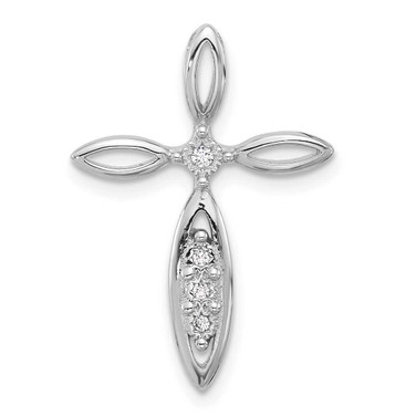 Image of Sterling Silver Rhodium-plated Polished CZ Pointed Cross Chain Slide Pendant