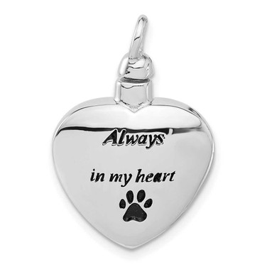 Image of Sterling Silver Rhodium-plated Enamel Heart with Paw Print Ash Holder Pendant