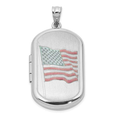 Image of Sterling Silver Rhodium-plated Satin/Polished Epoxy Flag 30x19mm Locket Pendant