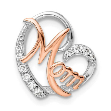 Image of Sterling Silver Rose Gold-plated/Rhodium-plated CZ Mom Heart Chain Slide Pendant