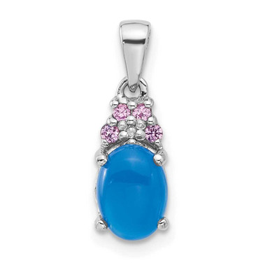 Image of Sterling Silver Rhodium-plated Blue Onyx .08Created Pink Sapphire .005ctw Diamond Pendant