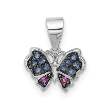 Image of Sterling Silver Rhodium and Black Rhodium-plated Blue Nano Crystal /.02Lab Created Ruby Pendant