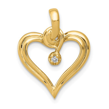 14K Yellow Gold AA .01ctw Diamond Heart Pendant