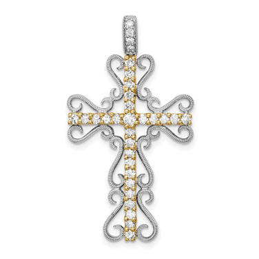Image of 14k Two-tone Gold 5/8ctw Diamond Filigree Cross Pendant