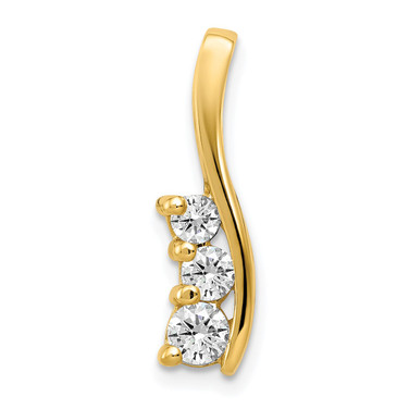 14K Yellow Gold A Diamond Small Three Stone Curved Bar Pendant