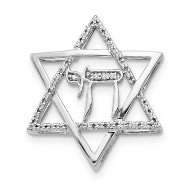 Image of 14k White Gold 1/10ctw Diamond Star of David w/Chai Chain Slide Pendant