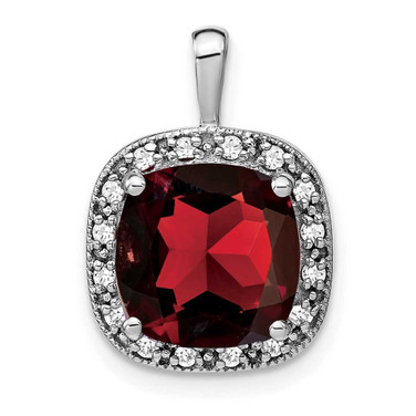 Image of 14k White Gold Cushion Garnet and Diamond Pendant PM7044-GA-016-WA