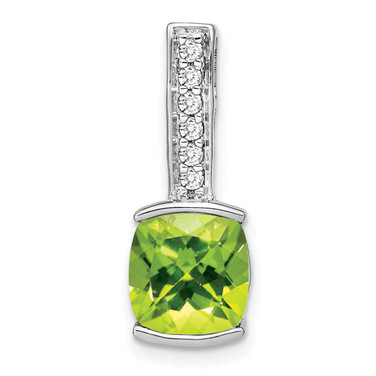 Image of 14k White Gold Cushion Peridot and Diamond Pendant PM7049-PE-012-WA