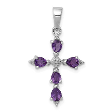 Image of Sterling Silver Rhodium-plated Amethyst Cross Pendant QDX365