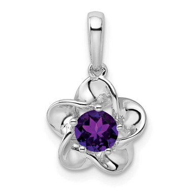 Image of Sterling Silver Rhodium-plated Floral Amethyst Pendant QBPD31FEB