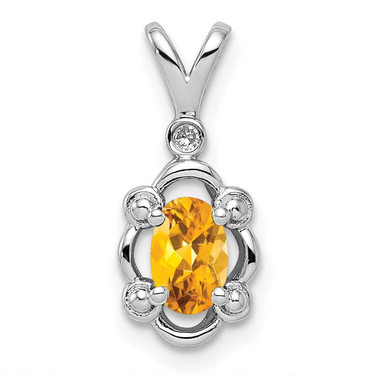 Image of Sterling Silver Rhodium-plated Citrine & Diamond Pendant QBPD21NOV