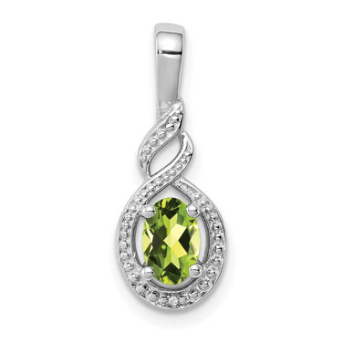 Image of Sterling Silver Rhodium-plated Peridot & Diamond Pendant QBPD18AUG