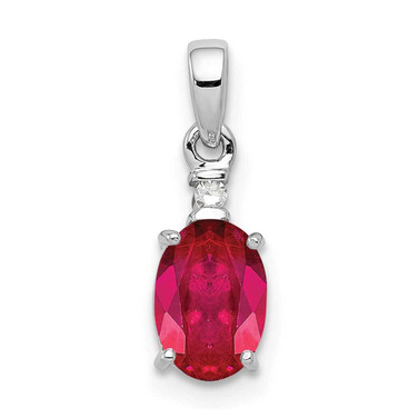 Image of Sterling Silver Rhodium-plated Diamond & Ruby Oval Pendant QP3054R