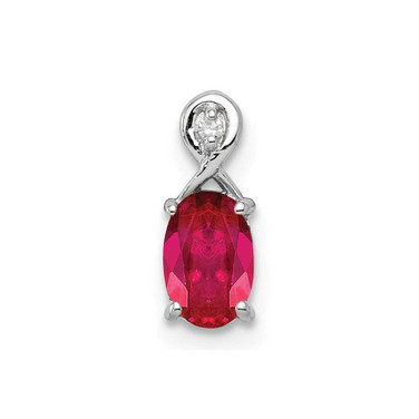 Image of Sterling Silver Rhodium-plated Diamond & Ruby Oval Pendant QP2984R
