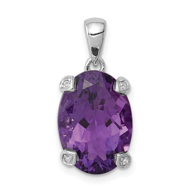 Image of Sterling Silver Rhodium-plated Amethyst and Diamond Pendant QDX401