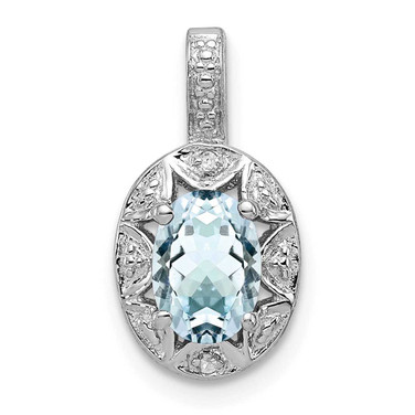 Image of Sterling Silver Rhodium-plated Diamond & Aquamarine Pendant QBPD10MAR