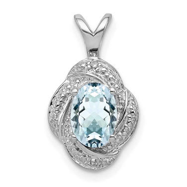 Image of Sterling Silver Rhodium-plated Diamond & Aquamarine Pendant QBPD12MAR