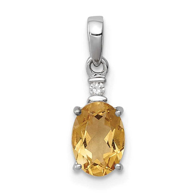 Image of Sterling Silver Rhodium-plated Diamond & Citrine Oval Pendant QP3054CI