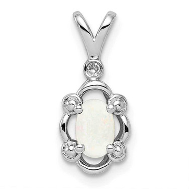 Image of Sterling Silver Rhodium-plated Created Opal & Diamond Pendant QBPD21OCT